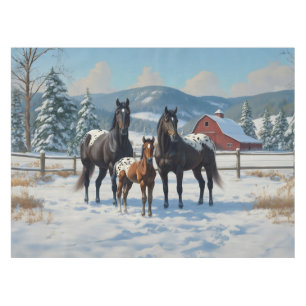 Toalha De Mesa Cavalos de Appaloosa Pretos numa Fazenda no invern