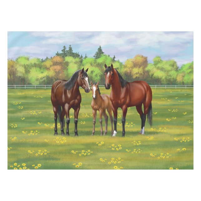Toalha De Mesa Cavalos De Quarto De Baía Castanha Em Pastas De Ve (Frente (Horizontal))