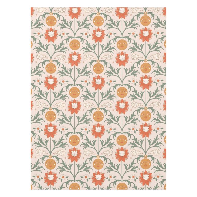 Toalha De Mesa Celestial Floral Sunburst Seamless Pattern Design (Frente)