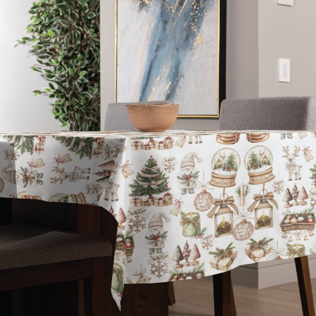 Toalha De Mesa Cena Elegante de inverno com aves e ornamentos (Criador carregado)