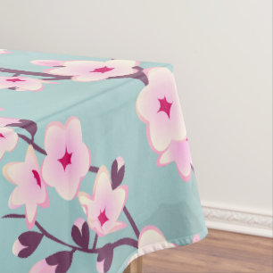 Toalha De Mesa Cereja Floral Brilhante Turquesa Rosa