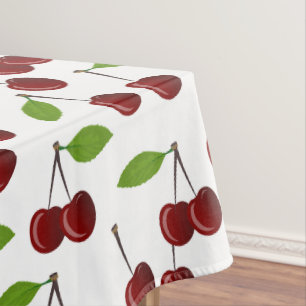 Toalha De Mesa Cereja Vermelha, Padrão De Cerejas, Folhas, Fruta