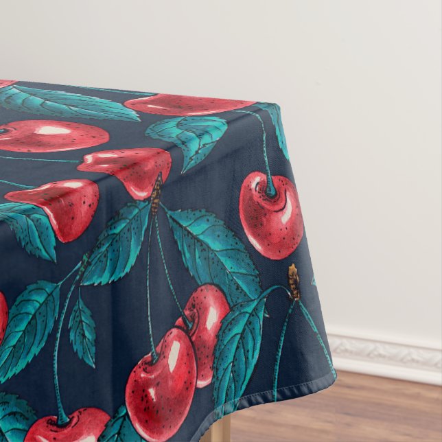 Toalha De Mesa Cerejas vermelhas em azul escuro (Posição Original)