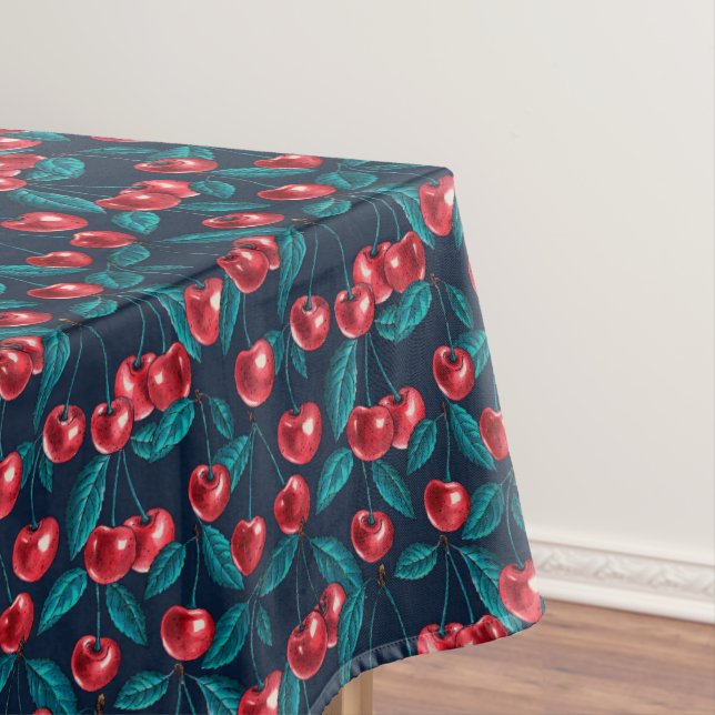Toalha De Mesa Cerejas vermelhas em azul escuro (Posição Original)