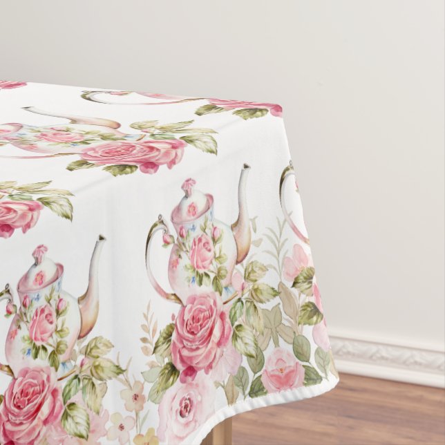 Toalha De Mesa Chá de fraldas do Partido Tea Floral Rosa (Posição Original)