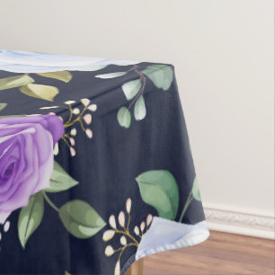 Toalha De Mesa chão floral preto azul roxo e elegante