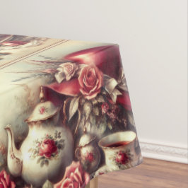Toalha De Mesa Chapéu Rosa vermelha vitoriano e Tablecloth de chá