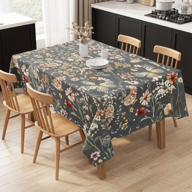 Toalha De Mesa Charcoal Gray Boho Wildflowers (Criador carregado)