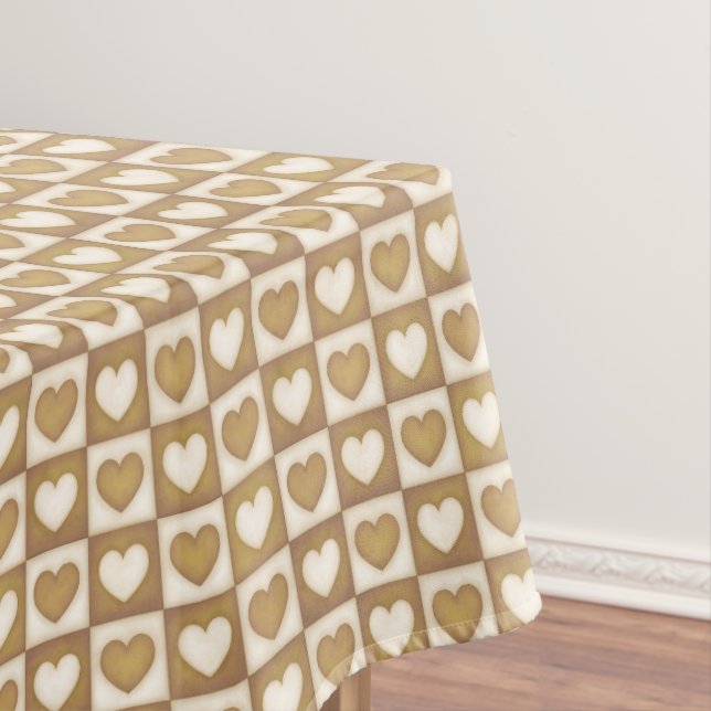 Toalha De Mesa Checkered Hearts in Blond Cream (Posição Original)