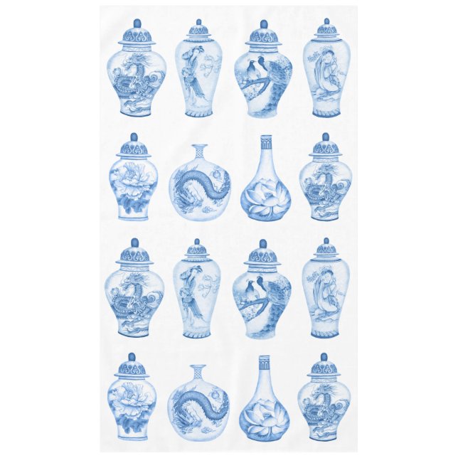 Toalha De Mesa Chic Blue Chinoiserie Porcelain Ginger Jars (Frente)