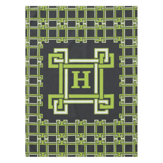 Toalha De Mesa Chic Monograma Preto Verde Cítrico Neon