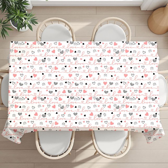 Toalha De Mesa Chic Romantic Love Text Lettering Hearts Valentine (Romantic Love Text Lettering Hearts Valentine Tablecloth)