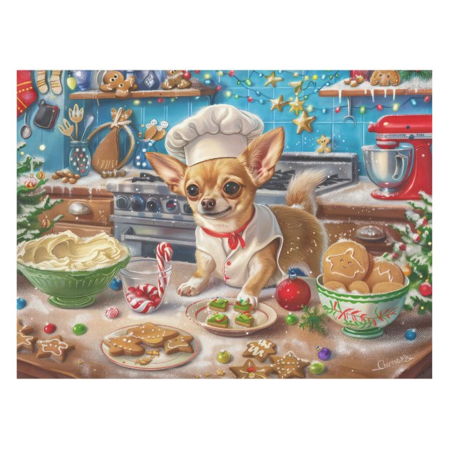 Toalha De Mesa Chihuahua Holiday Baking: Natal Festivo (Frente (Horizontal))
