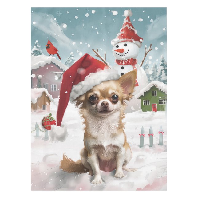 Toalha De Mesa Chihuahua Winter Wonderland Natal Joy (Frente)