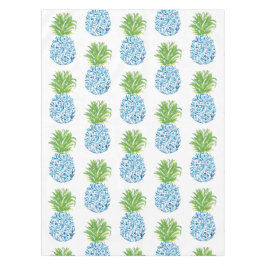 Toalha De Mesa Chinoiserie Azul Branco Abacaxi / Preppy Costeira