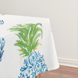 Toalha De Mesa Chinoiserie Azul Branco Abacaxi / Preppy Costeira
