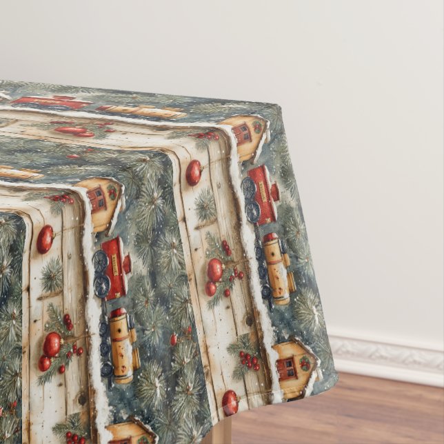 Toalha De Mesa Christmas Watercolor Trains Railroad Station  (Posição Original)