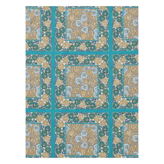 Toalha De Mesa ciclamen azul arte nova flor botânica (Frente)