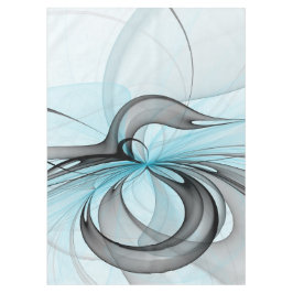 Toalha De Mesa Cinza Antracite Arte Fractal Azul Moderna