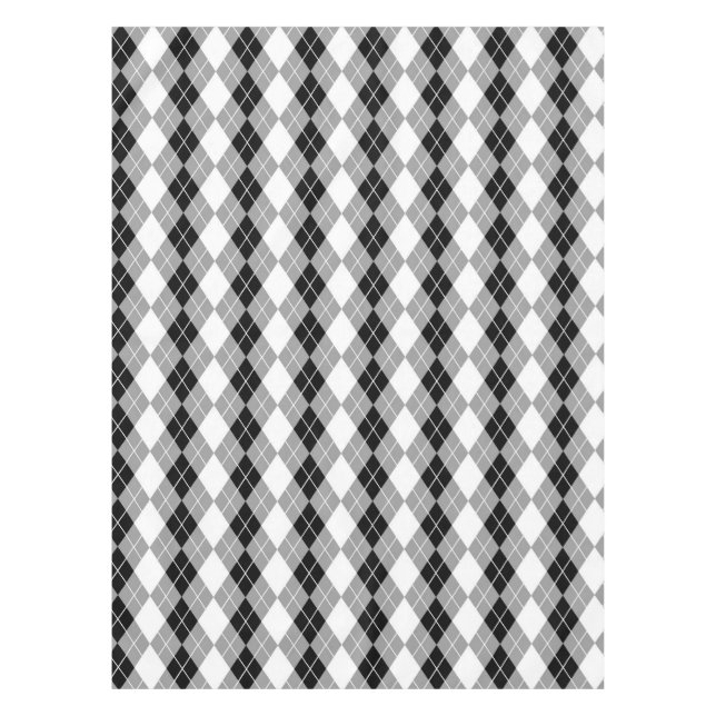 Toalha De Mesa Cinza de Diamante de Argyle Branco Negro (Frente)