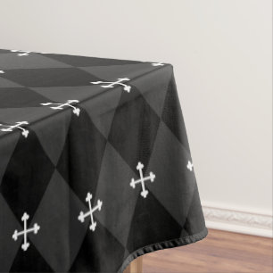 Toalha De Mesa Cinza de Harlequin Negro com Cruz Gótica