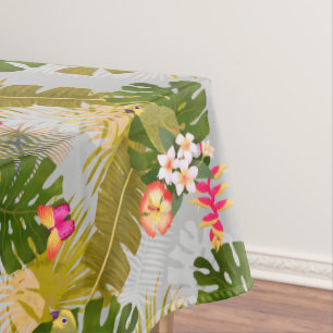 Toalha De Mesa Cinza de Jardim de Folhagem Tropical