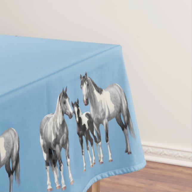 Toalha De Mesa Cinza De Maçã Em Cavalos De Tintas (Posição Original)