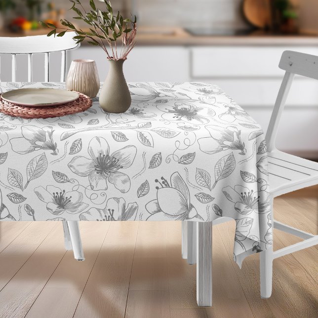 Toalha De Mesa Cinza de Padrão Floral de Contorno Descrito/Wht ID (Criador carregado)