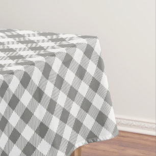Toalha De Mesa Cinza e Design Xadrez branca