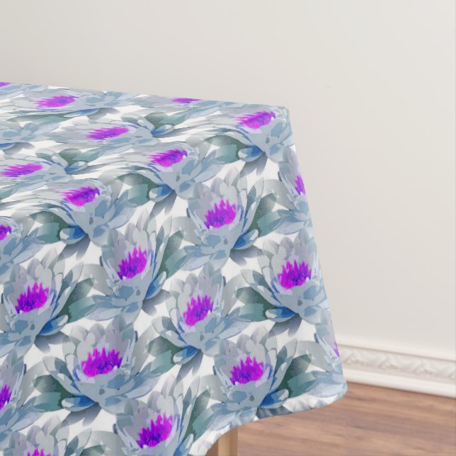 Toalha De Mesa Cinza e padrão de flores roxas (Posição Original)