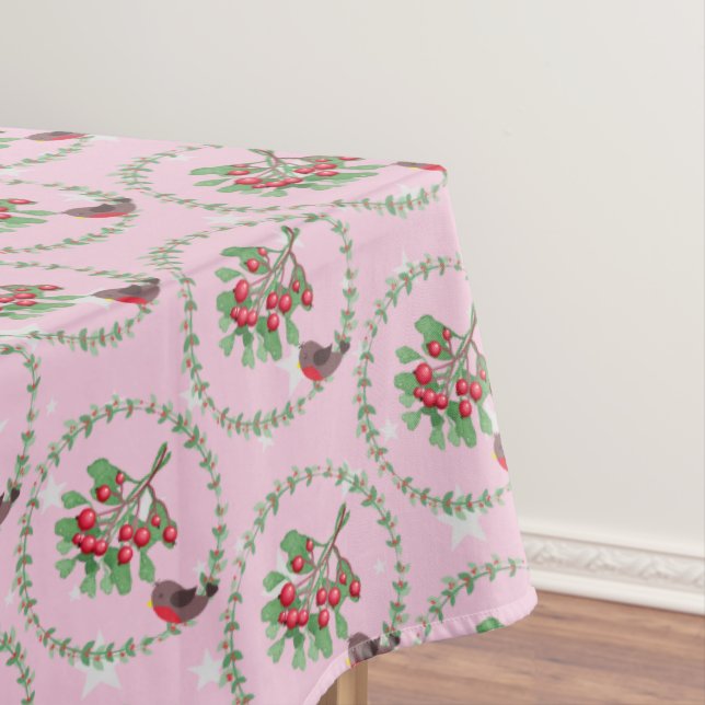 Toalha De Mesa Cinza Estrela Vermelha Rosa Robin Wreath Natal (Posição Original)