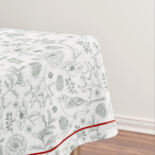 Toalha De Mesa Cinza/Natal Natural Branco e Fronteira Vermelha Ca