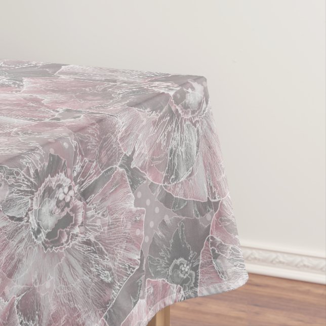 Toalha De Mesa cinza rosa na moda flores grandes (Posição Original)