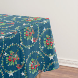 Toalha De Mesa Cinza Star Blue Robin Wreath Natal