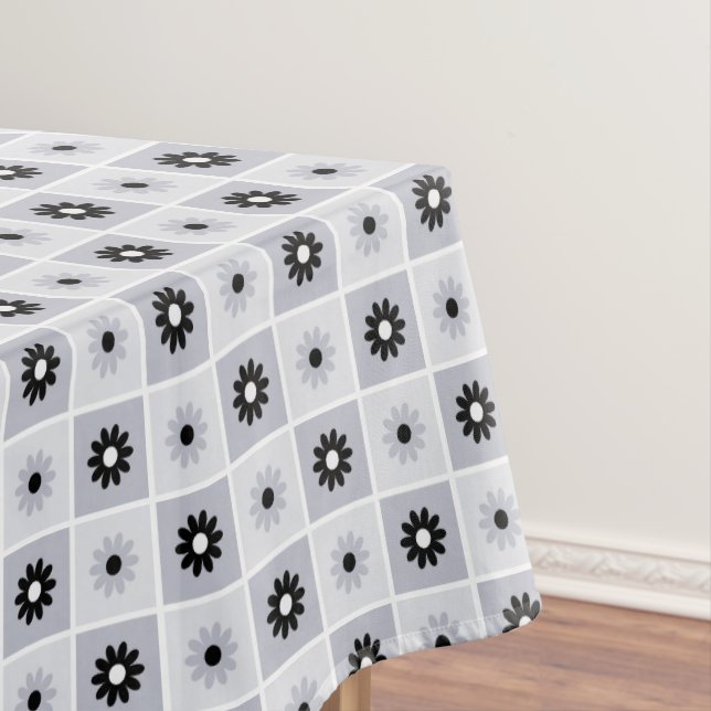 Toalha De Mesa Cinza/Tablete de Padrão Floral Preto (Posição Original)