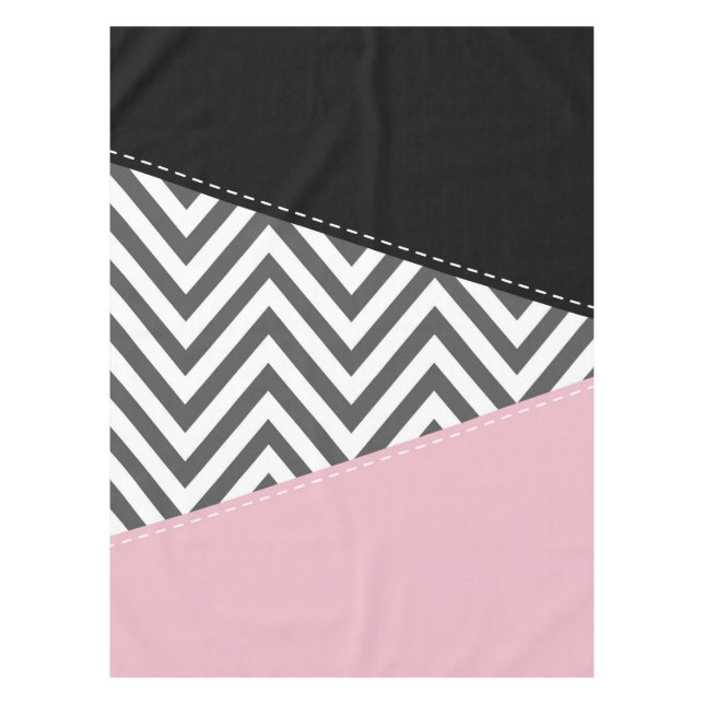 Toalha De Mesa Cinza Zigzag, Cinza Chevron, Zigzag Patterno, Rosa (Frente)