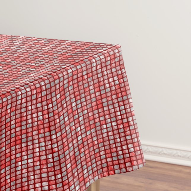 Toalha De Mesa Cinzas e blocos vermelhos (Posição Original)