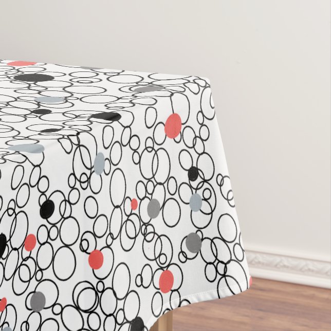 Toalha De Mesa Círculos brancos pretos corais, pontos (Posição Original)