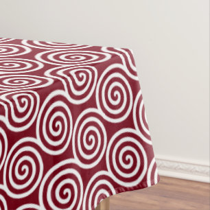 Toalha De Mesa Círculos Espirais Abstratos em Borgonha e Branco