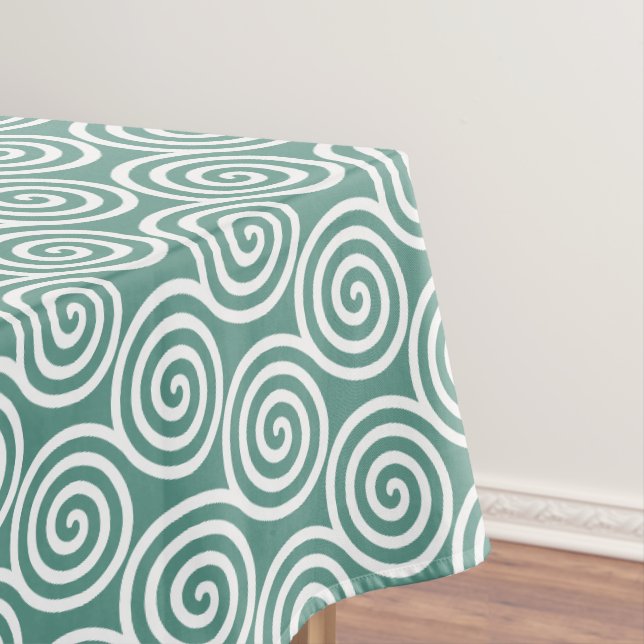Toalha De Mesa Círculos Espirais Abstratos em Verde Água Claro e  (Posição Original)