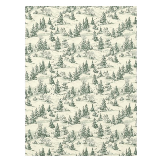 Toalha De Mesa Clássico Verde e Cream Toile Natal francês (Frente)