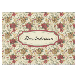 Toalha De Mesa Clássico Vintage Vermelho e Poinsettia Dourada Flo