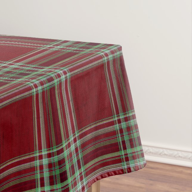 Toalha De Mesa Clássico Xadrez Escocês Texturizado em Vermelho e  (Posição Original)