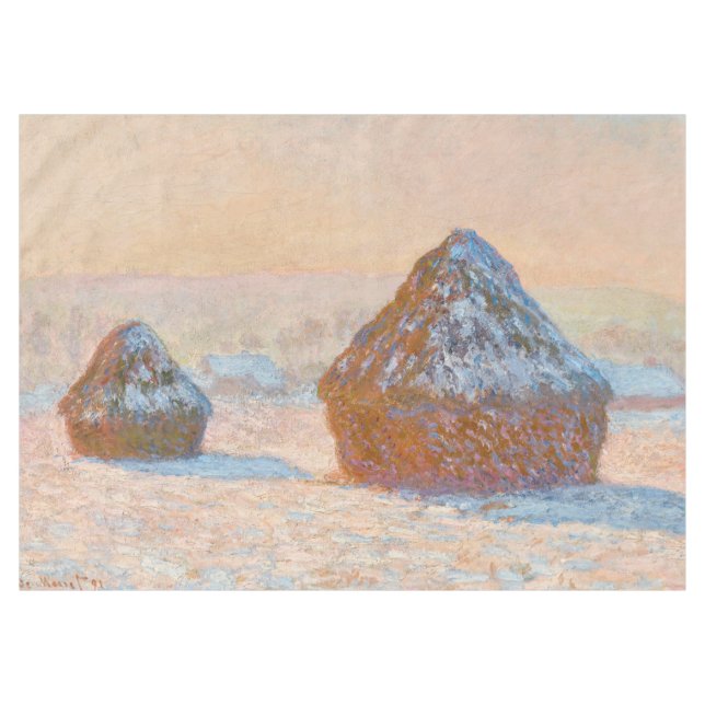 Toalha De Mesa Claude Monet - Wheatstacks, Efeito da Neve, Manhã (Frente (Horizontal))