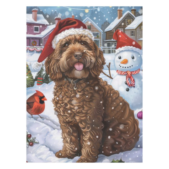 Toalha De Mesa Cockapoo Winter Wonderland Natal Joy (Frente)