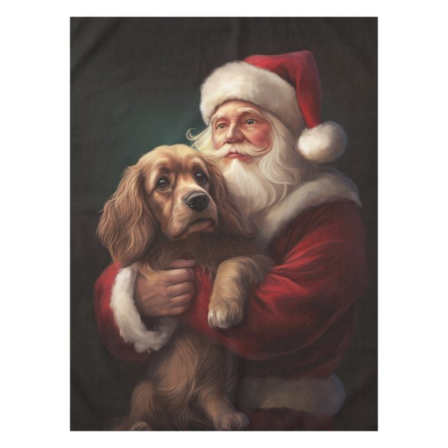 Toalha De Mesa Cocker Spaniel Com Papai Noel Natal Festivo (Frente)