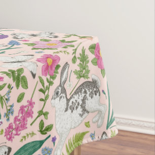 Toalha De Mesa Coelhinho de Jardim em Flor na Páscoa Borboletas