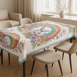 Toalha De Mesa Coelho de Páscoa Arco-íris Arte Primavera Flores S