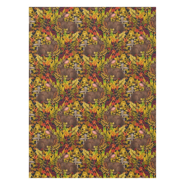 Toalha De Mesa Coelho do outono a preto (Frente)