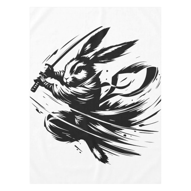 Toalha De Mesa Coelho Guerreiro Samurai Tinta Preta (Frente)